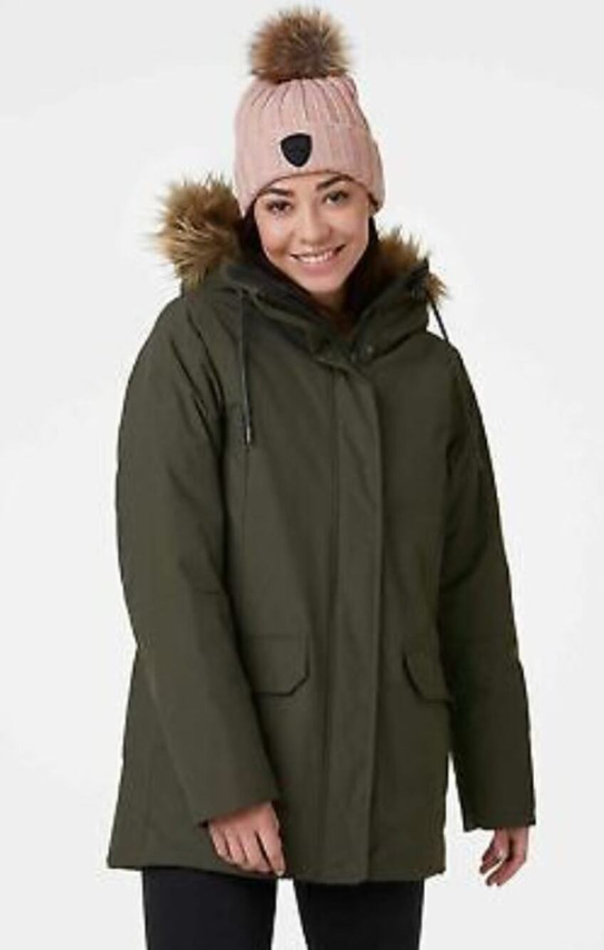 Helly Hansen green Faux Fur Trim hood insulated parka Coat